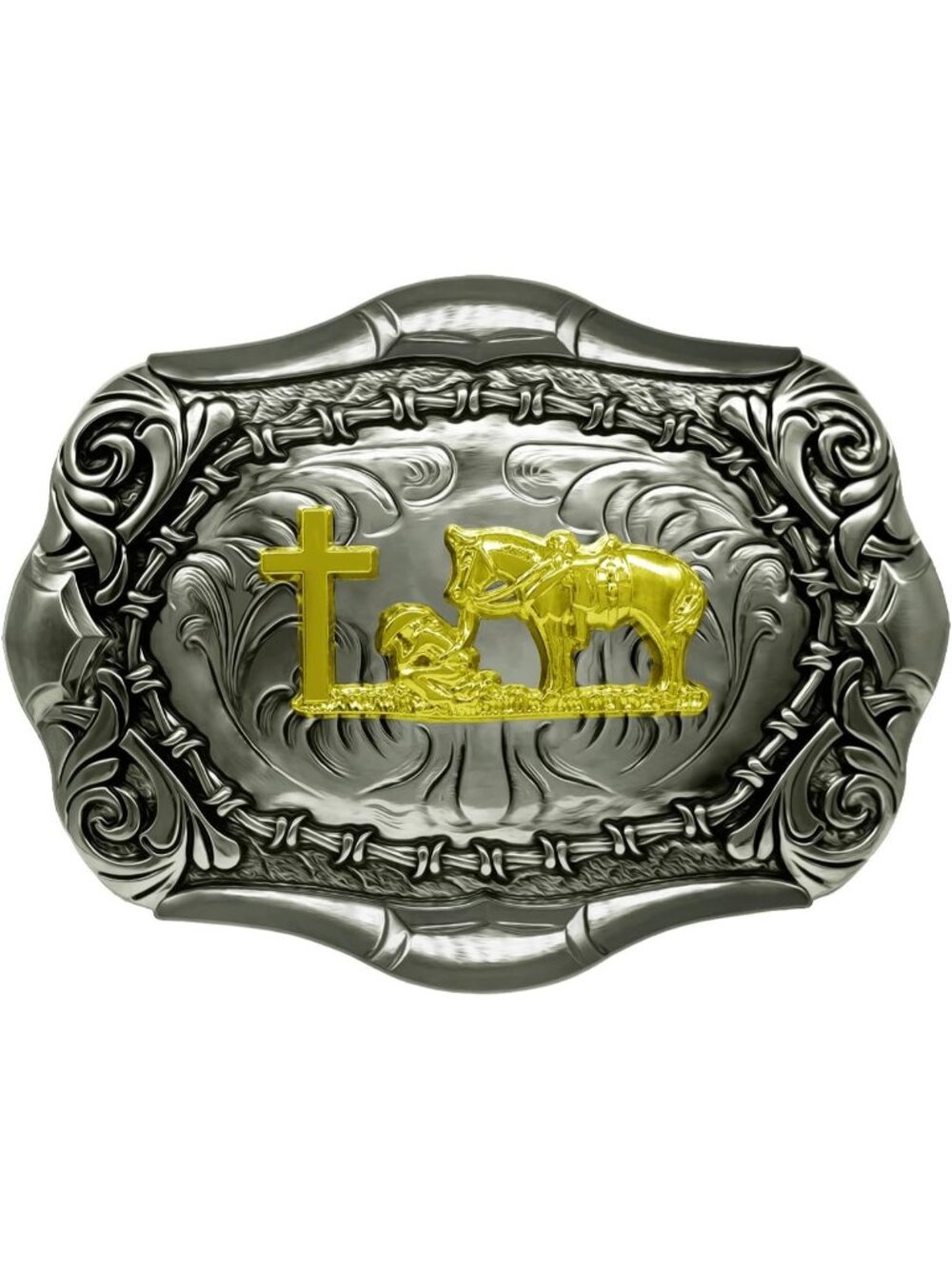 Women Pattern Goldren 4 Western Cross Cowboy Prayer Belt Buckle Zinc Alloy